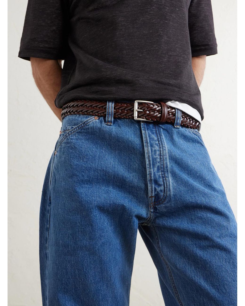 Andersons Brown 3.5Cm Woven Leather Belt for men