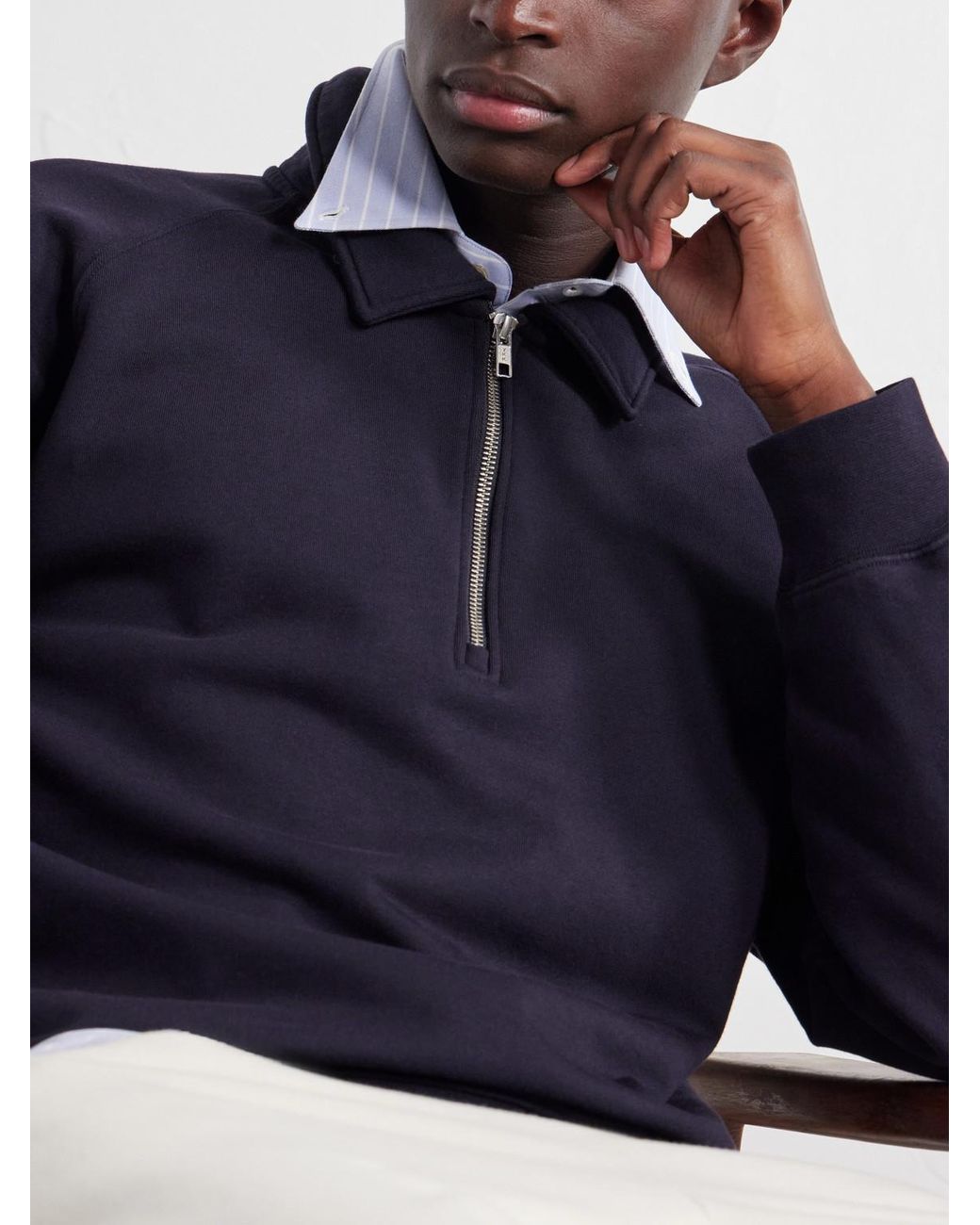 Officine Generale Blue Payo Organic Cotton-Blend Half-Zip Polo Sweater for men