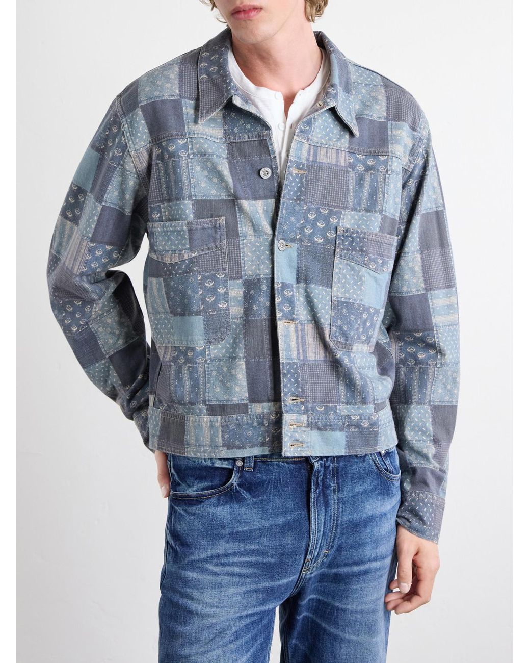 RRL Blue Patchwork Cotton Jacket for men