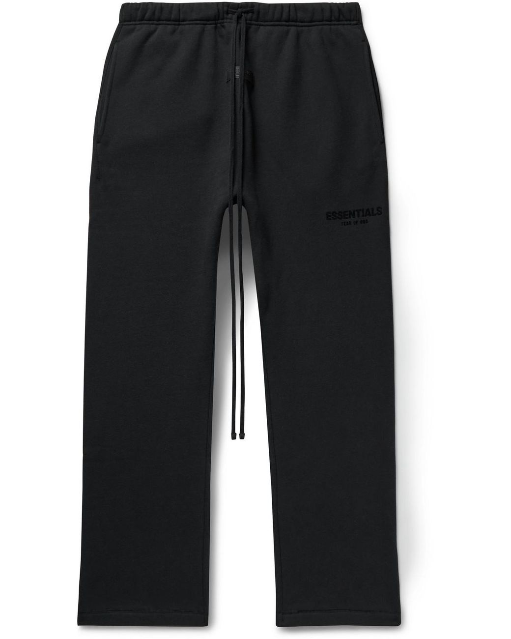 Fear of God ESSENTIALS Straight-leg Logo-flocked Cotton-blend Jersey  Sweatpants in Black for Men | Lyst