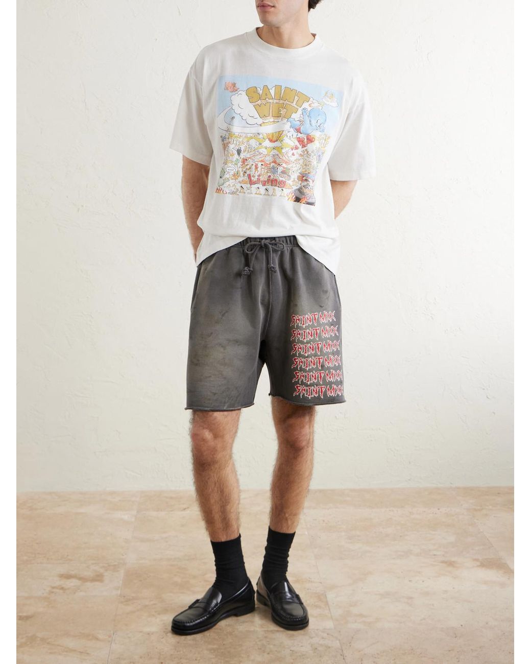 SAINT Mxxxxxx White Saint Wet Printed Cotton-Jersey T-Shirt for men