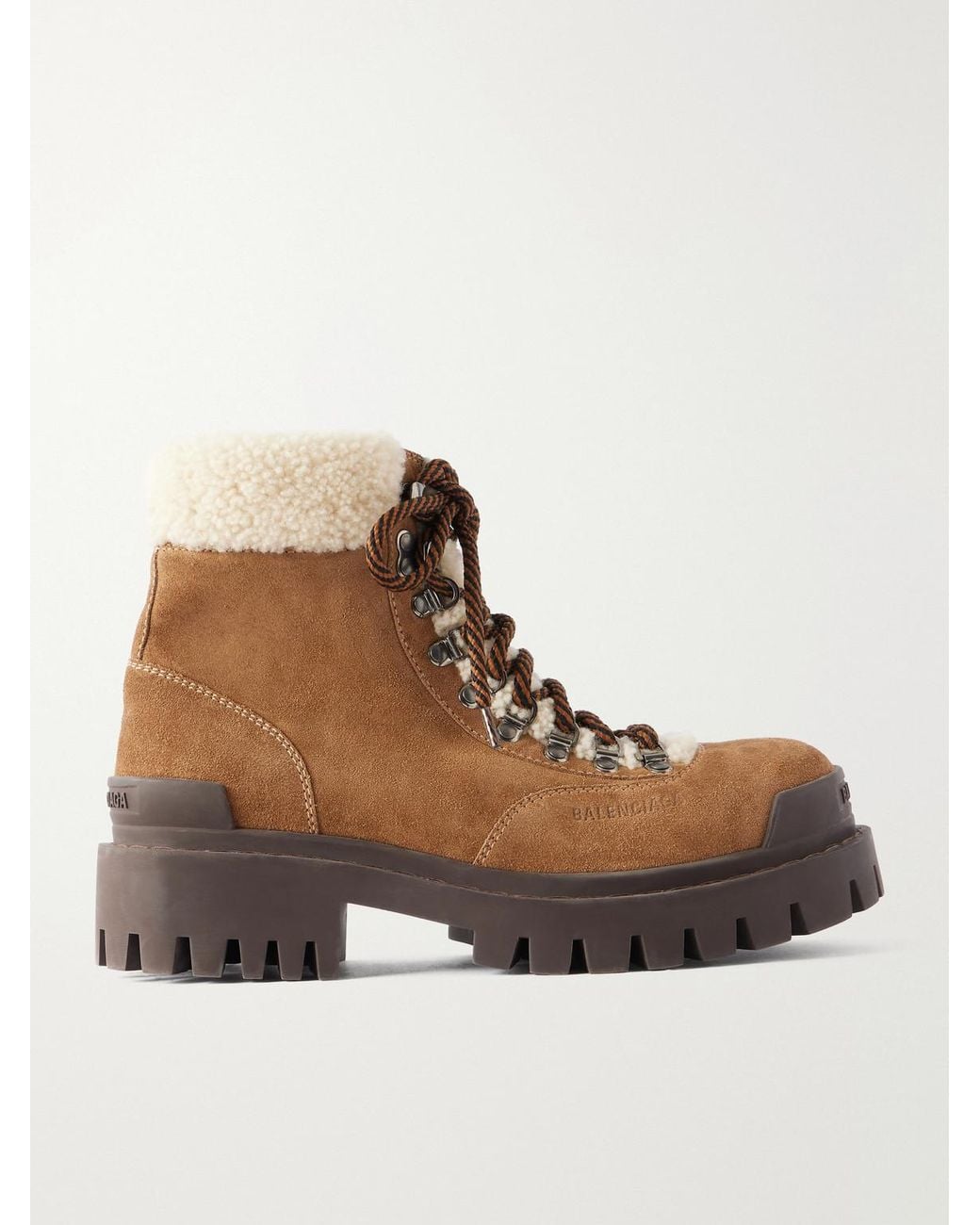 Balenciaga Brown Shearling-Trimmed Suede Boots for men