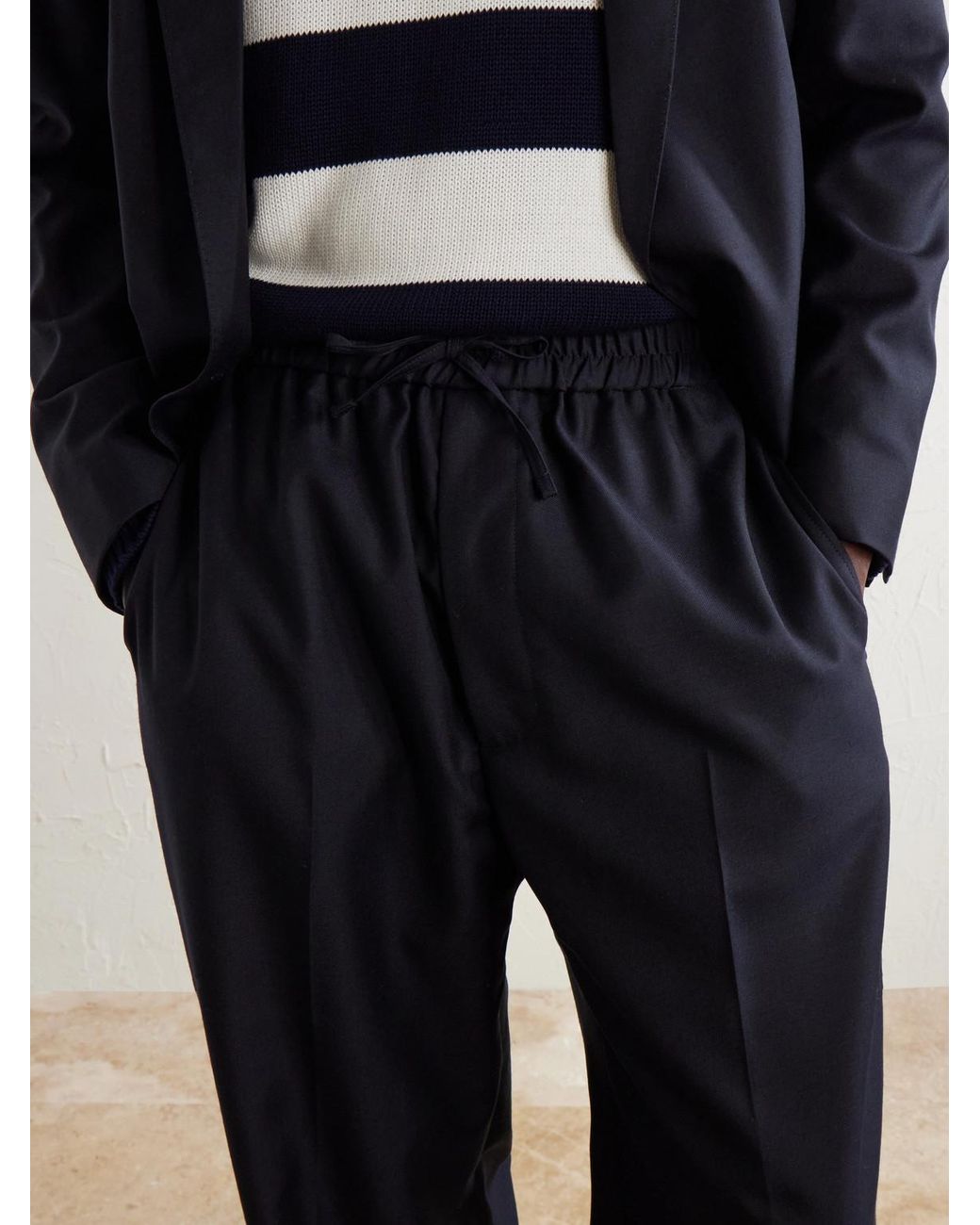 Officine Generale Blue Nilson Straight-Leg Wool, Cashmere And Silk-Blend Suit Trousers for men