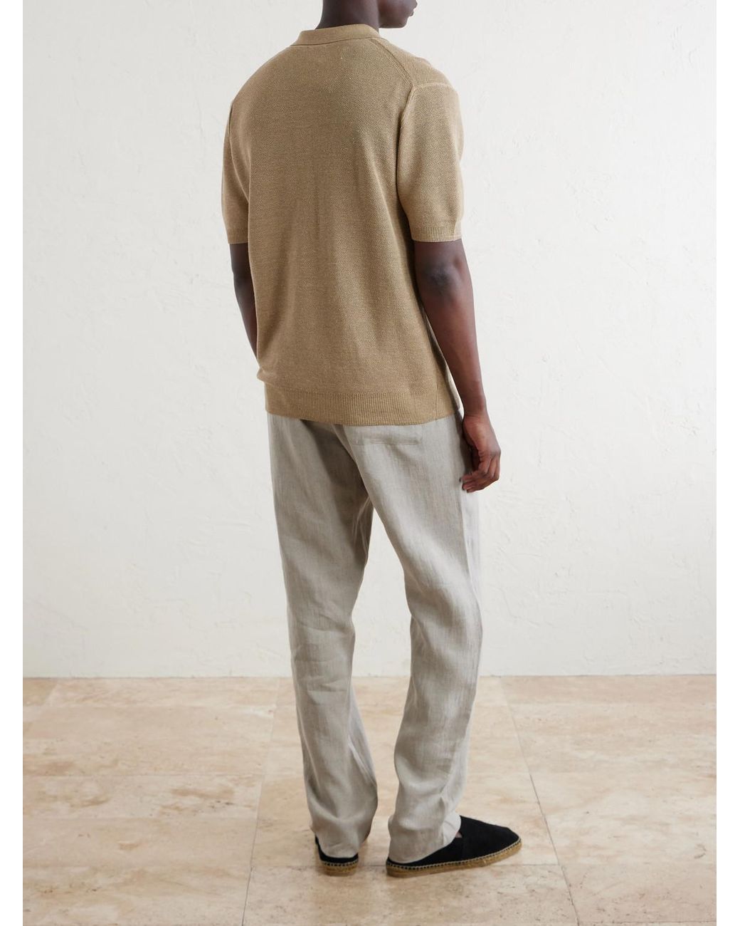 Sunspel Natural Honeycomb-Knit Linen And Silk-Blend Polo Shirt for men