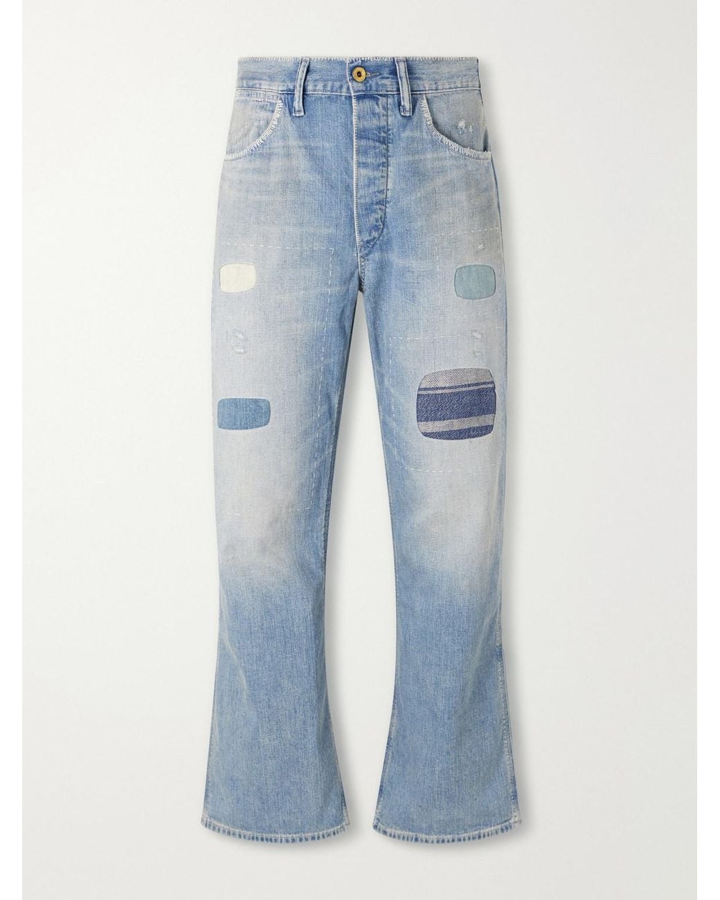 RRL Blue Straight-Leg Distressed Jeans for men