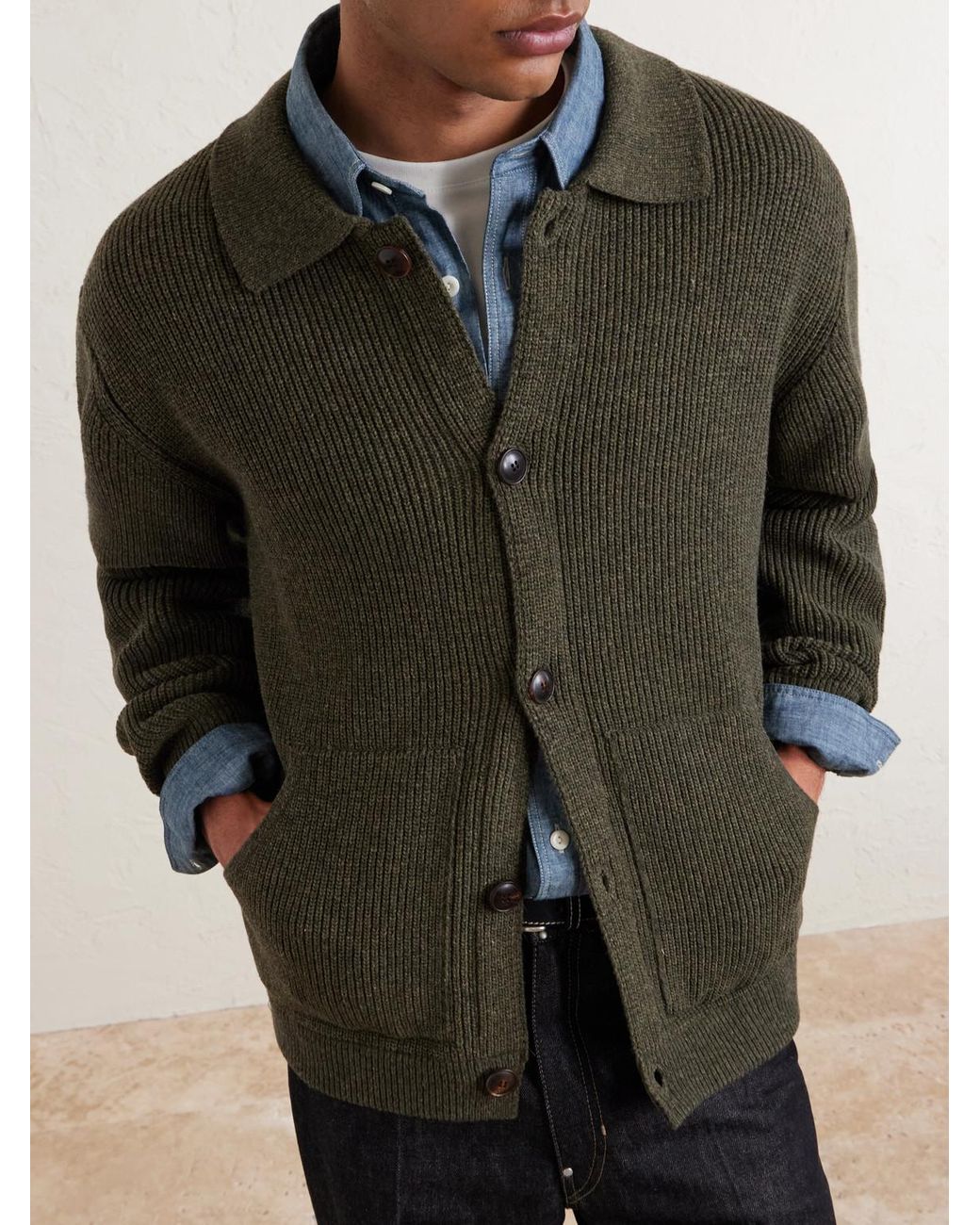 FRIZMWORKS Green Wool-Blend Cardigan for men