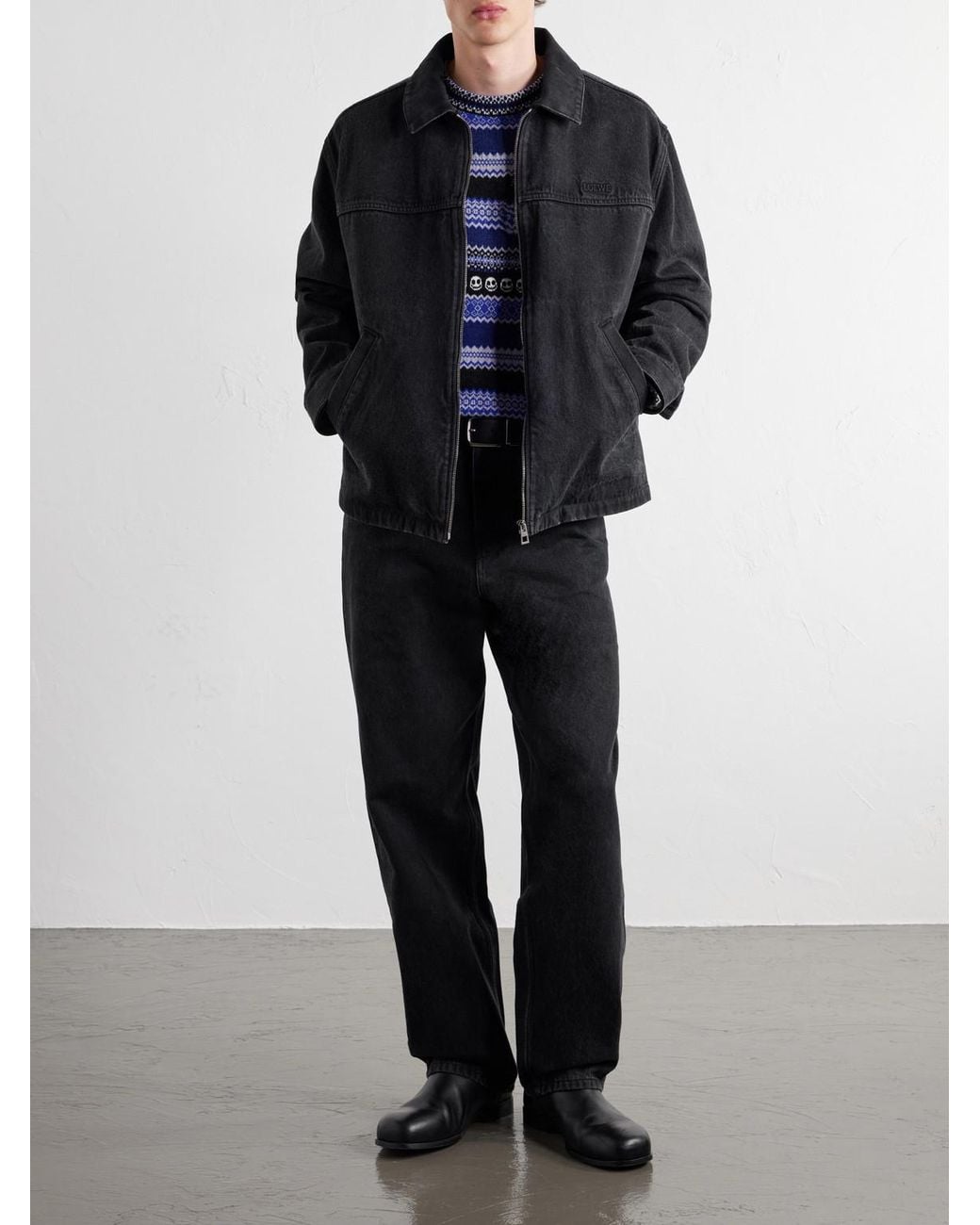 Loewe Black Logo-Embossed Paneled Denim Jacket for men