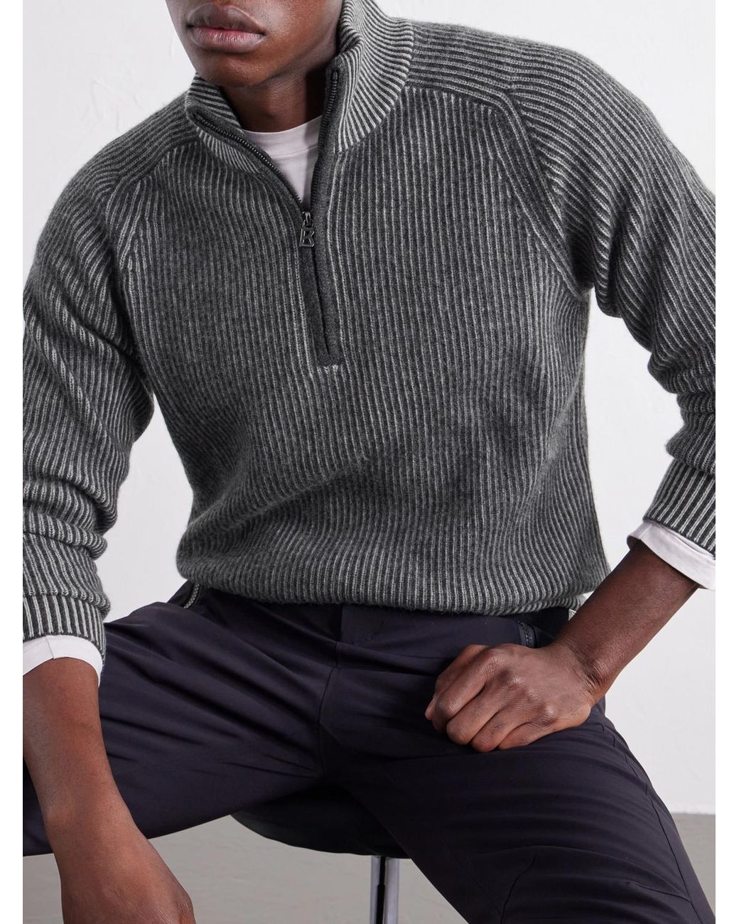 Bogner Gray Dwayne Ribbed Wool And Cashmere-Blend Half-Zip Ski Mid-Layer for men