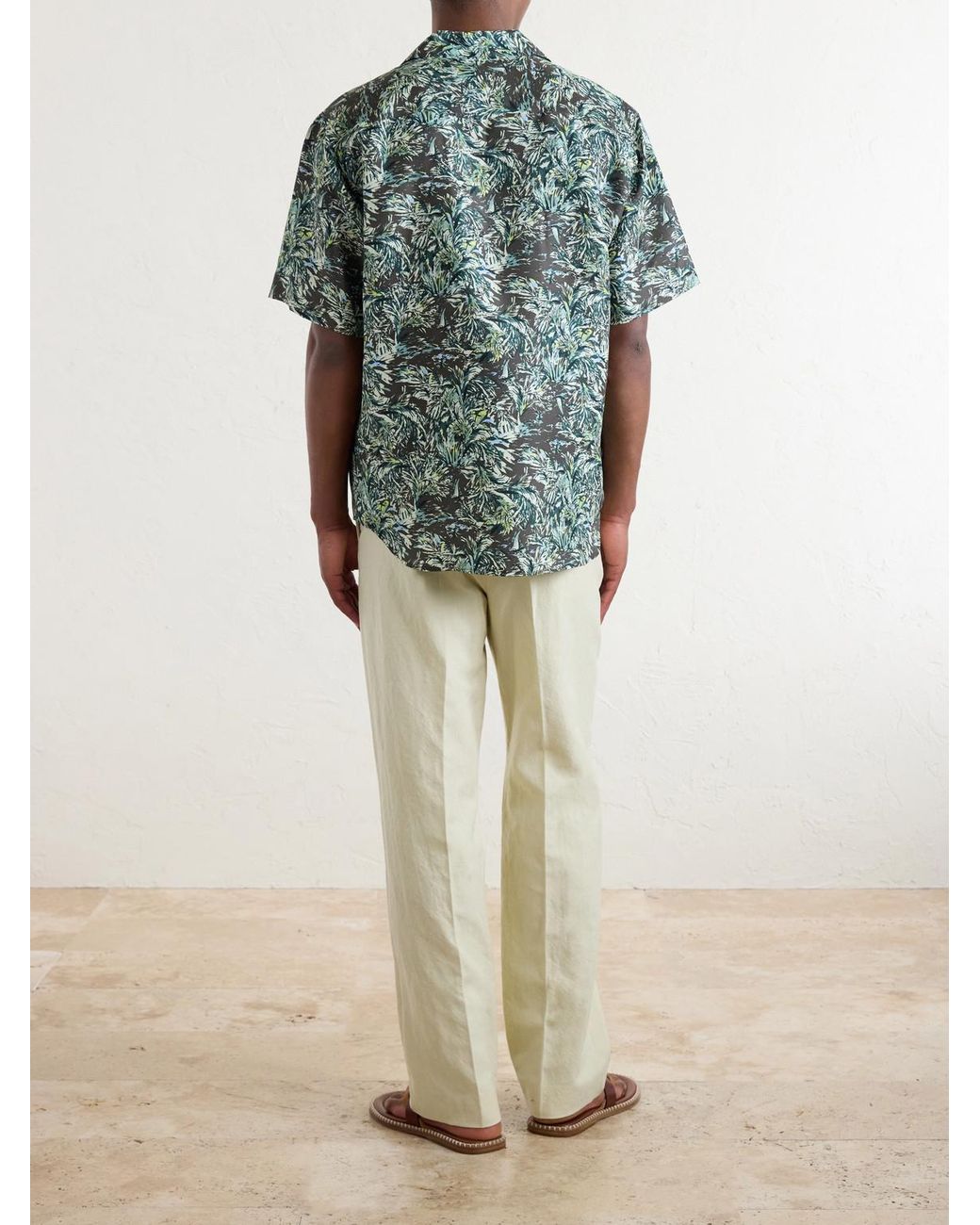 Auralee Blue Printed Silk Satin Shirt for men