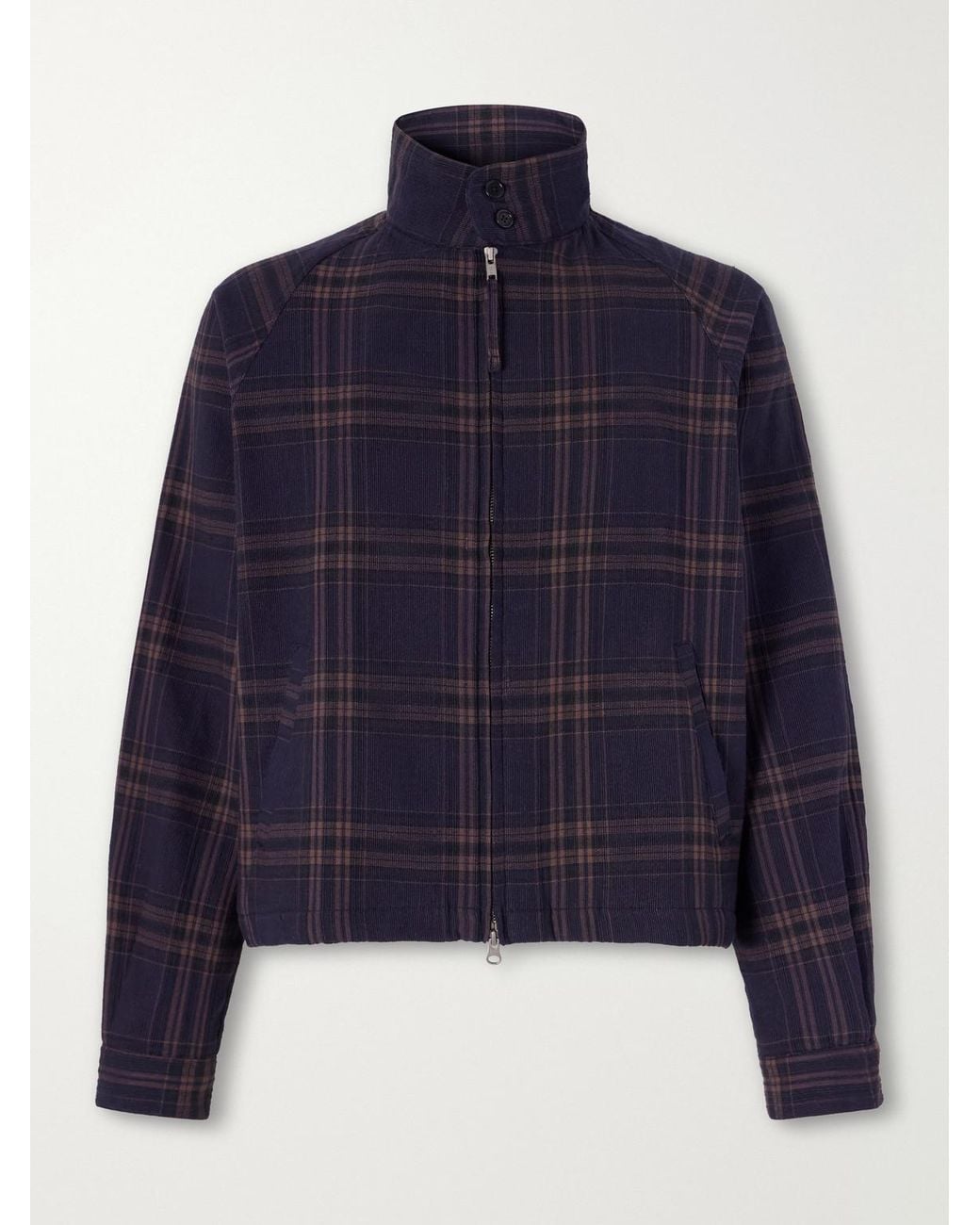 Kardo Blue Stanley Embroidered Checked Cotton Bomber Jacket for men