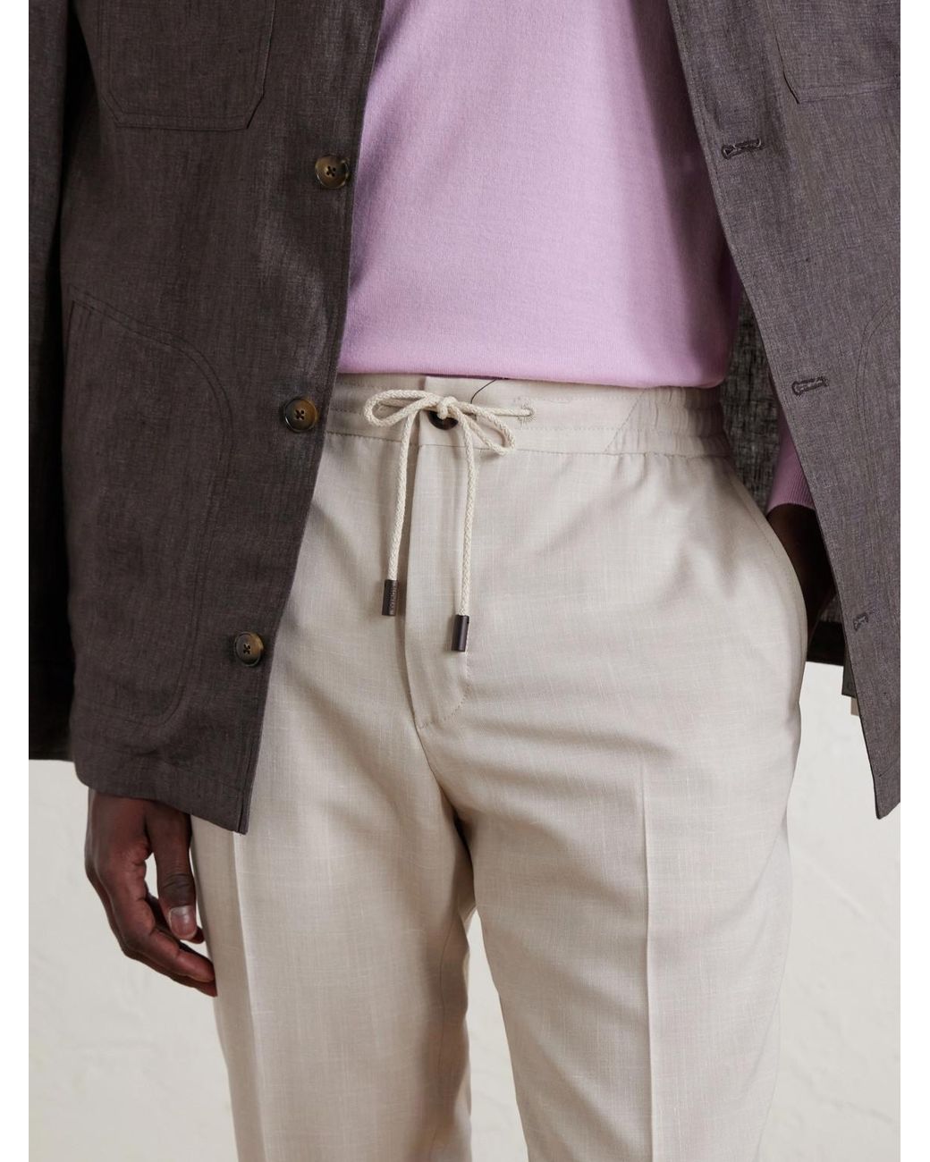 Slowear Natural Straight-Leg Pleated Virgin Wool, Silk And Linen-Blend Trousers for men