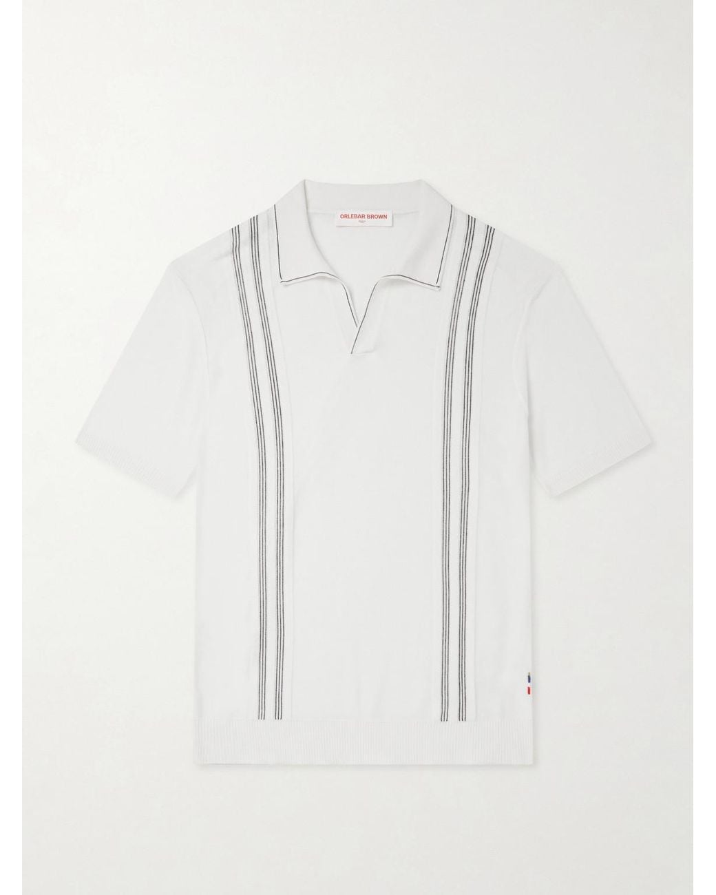 Orlebar Brown White Horton Striped Silk And Cotton-Blend Polo Shirt for men