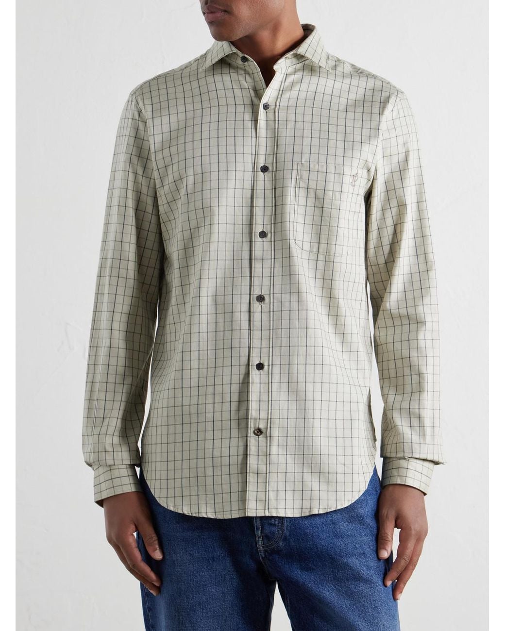 James Purdey & Sons White Logo-Embroidered Checked Cotton-Twill Shirt for men