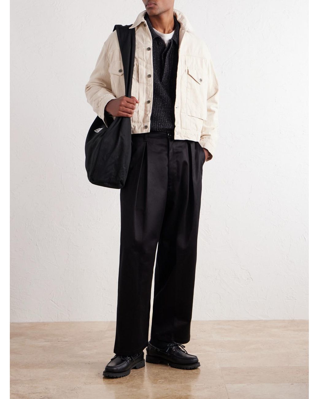 Neighborhood Black Newspaper Herringbone Cotton Messenger Bag for men