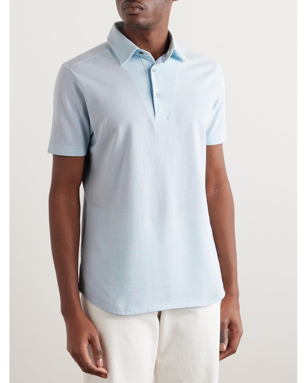 Loro Piana Blue Cotton-Piqué Polo Shirt for men