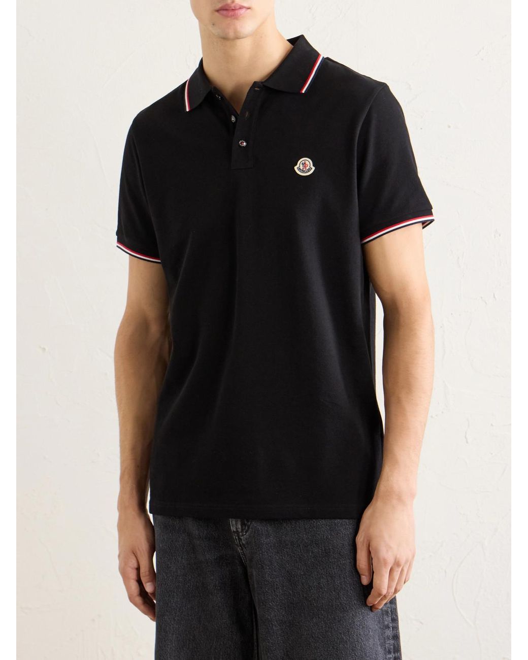 Moncler Black Logo-Appliquéd Cotton-Piqué Polo Shirt for men