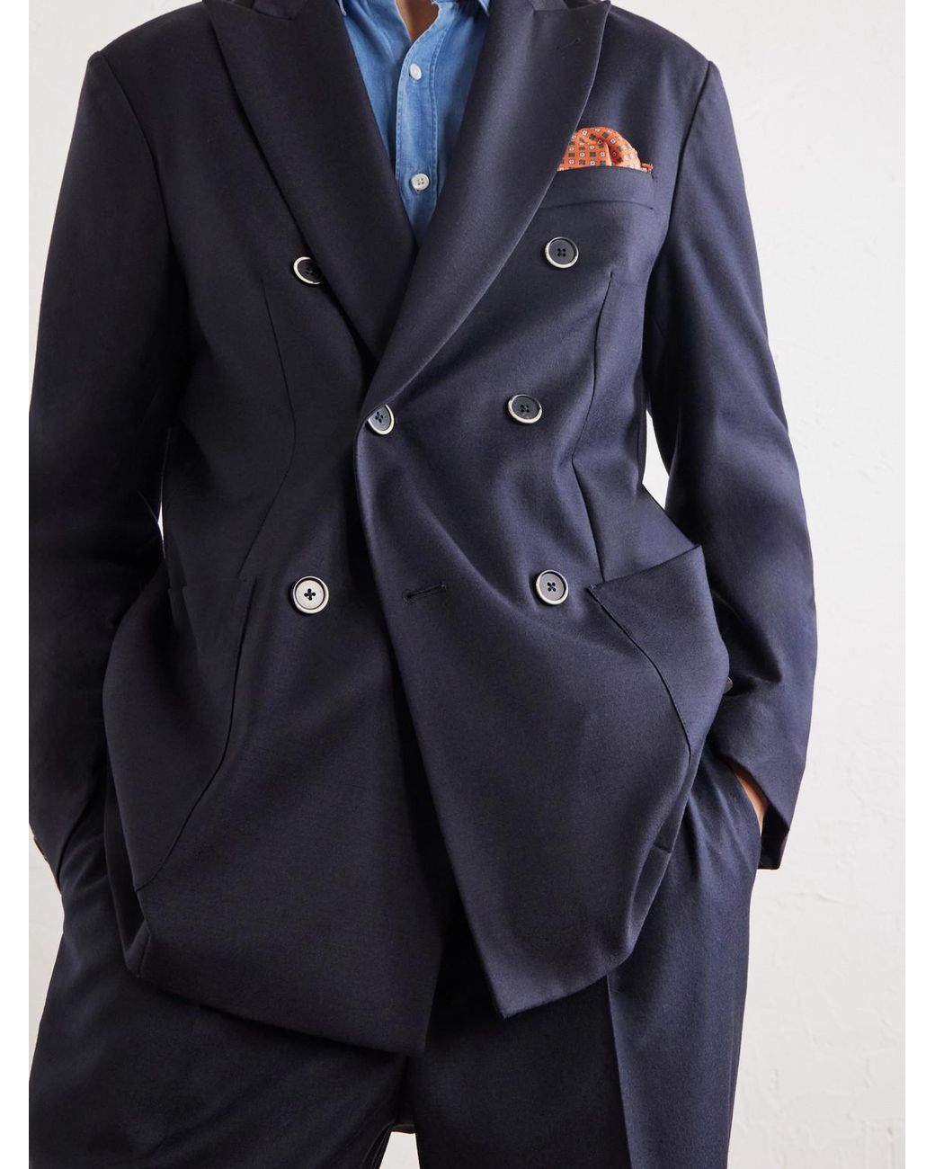 Barena Blue Doria Double-Breasted Wool-Blend Blazer for men