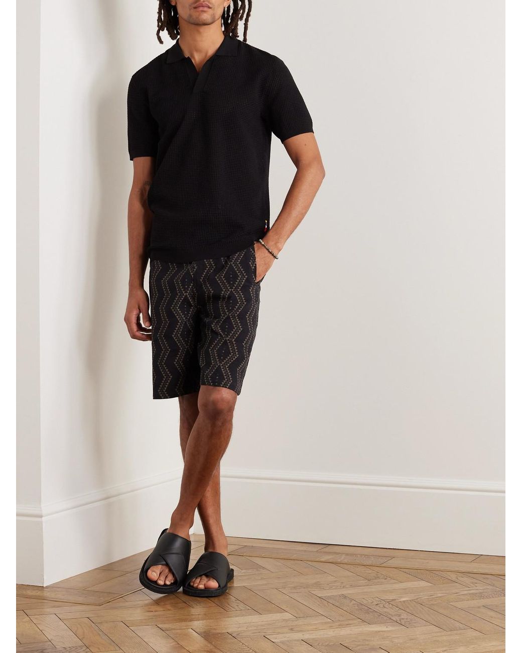 Orlebar Brown Black Roddy Waffle-Knit Polo Shirt for men