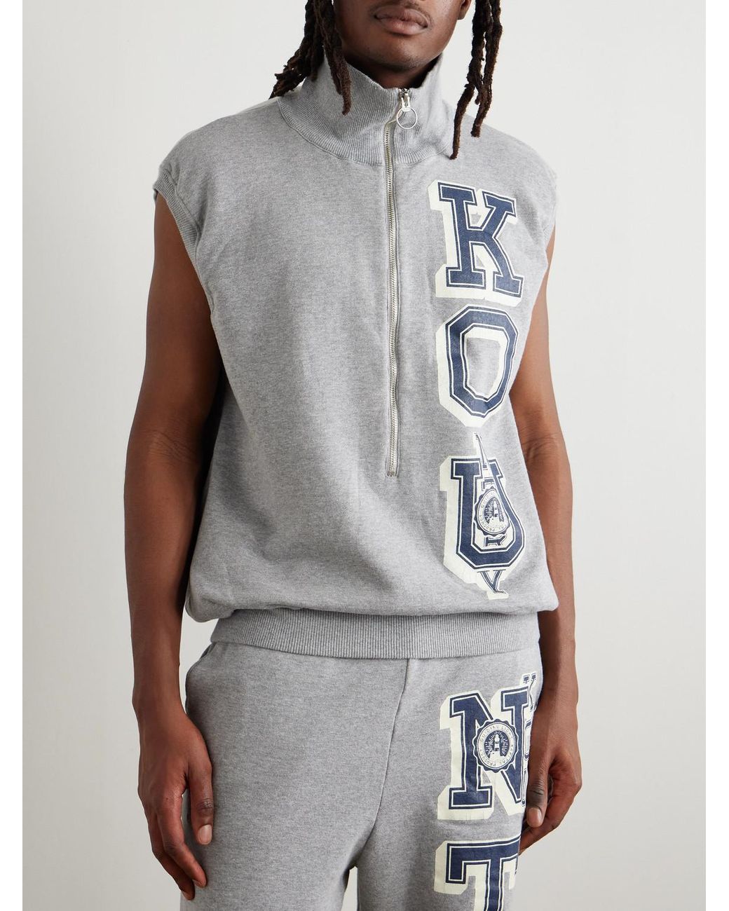 Kapital Gray Ko.u Printed Cotton-jersey Half-zip Gilet for men