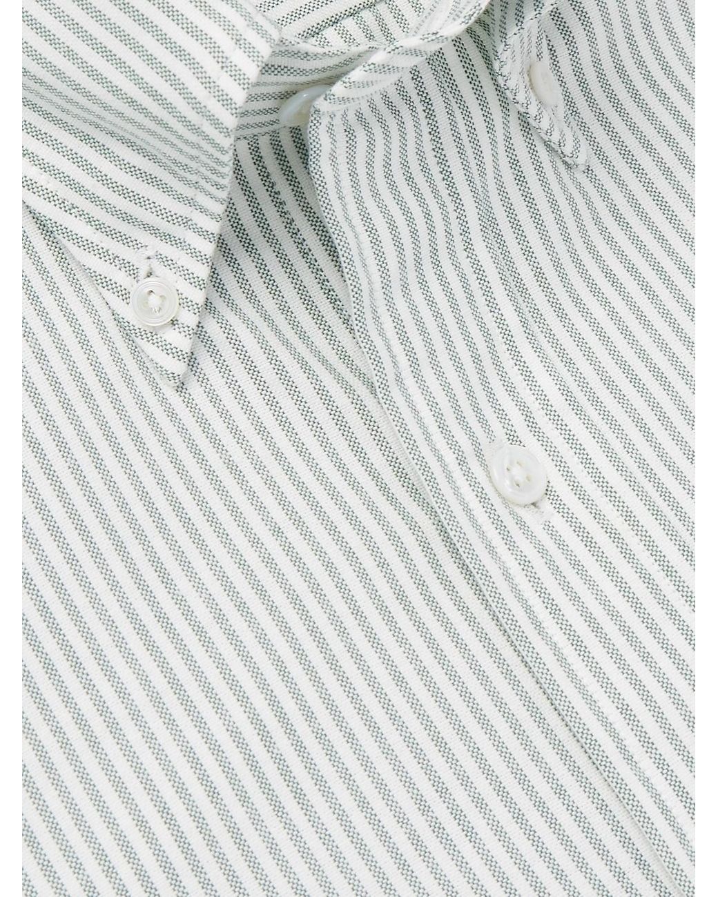 Button-Down Collar Striped Cotton Oxford Shirt di Drake's in White da Uomo