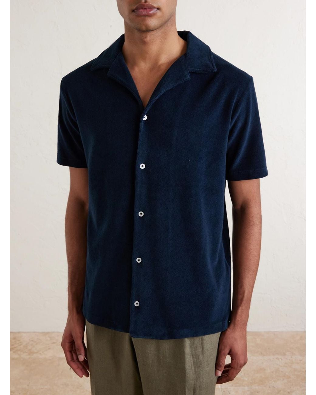 Altea Blue Harvey Camp-Collar Cotton-Terry Shirt for men