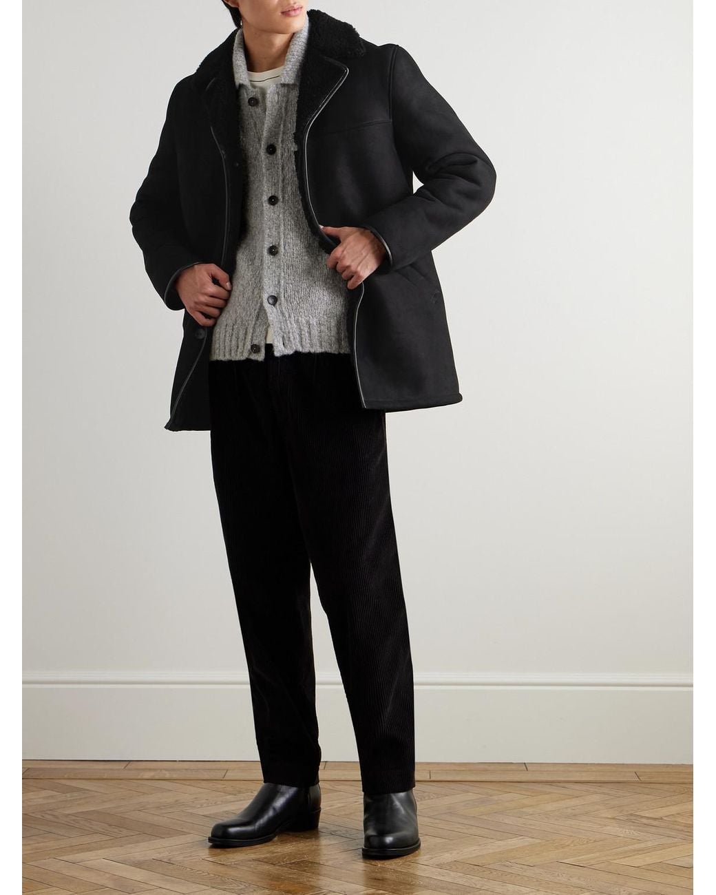 Mr P. Black Shearling Coat for men