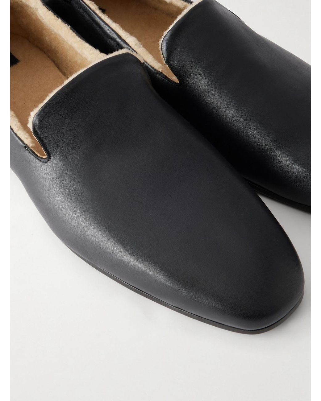 Totême Black Shearling-Lined Nappa Leather Loafers for men