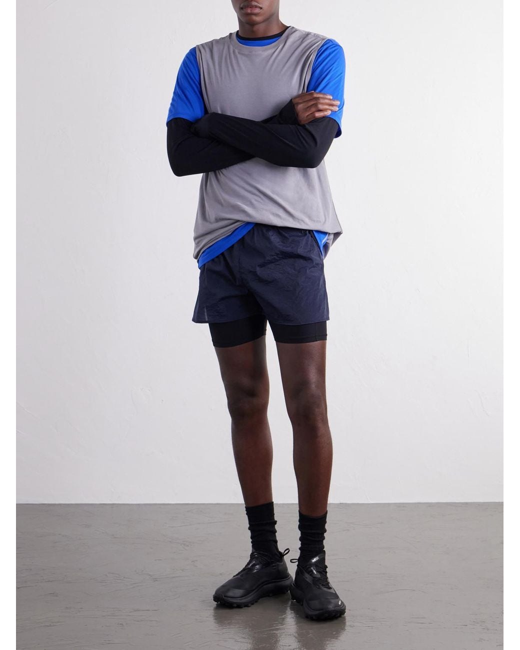 Literary Sport Blue Myles Layered Shell And Stretch-Jersey Running Shorts for men