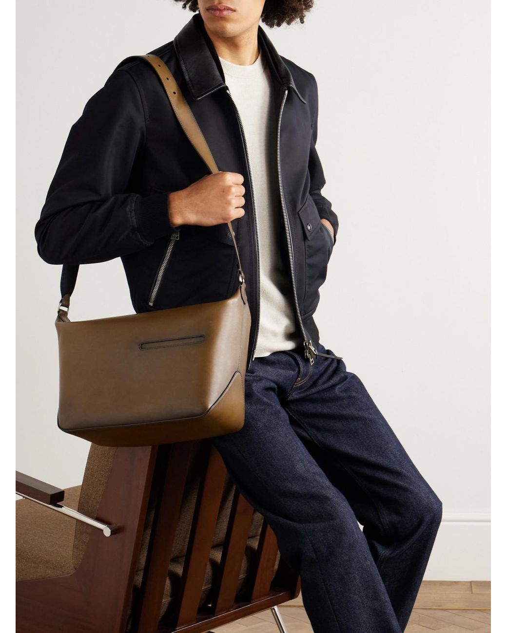 Berluti Brown Toujours Soft Leather Messenger Bag for men