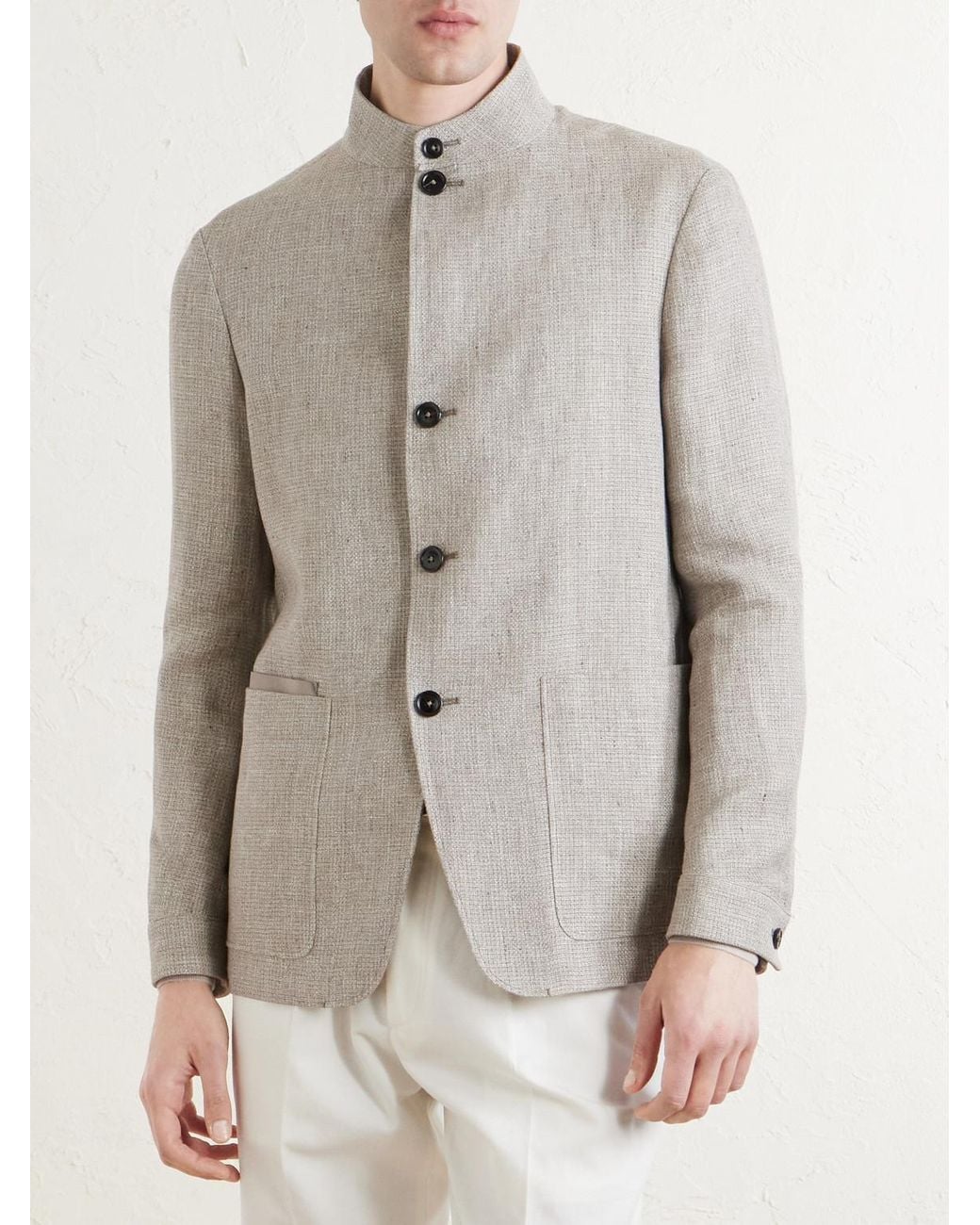 Zegna White Textured-Linen Jacket for men