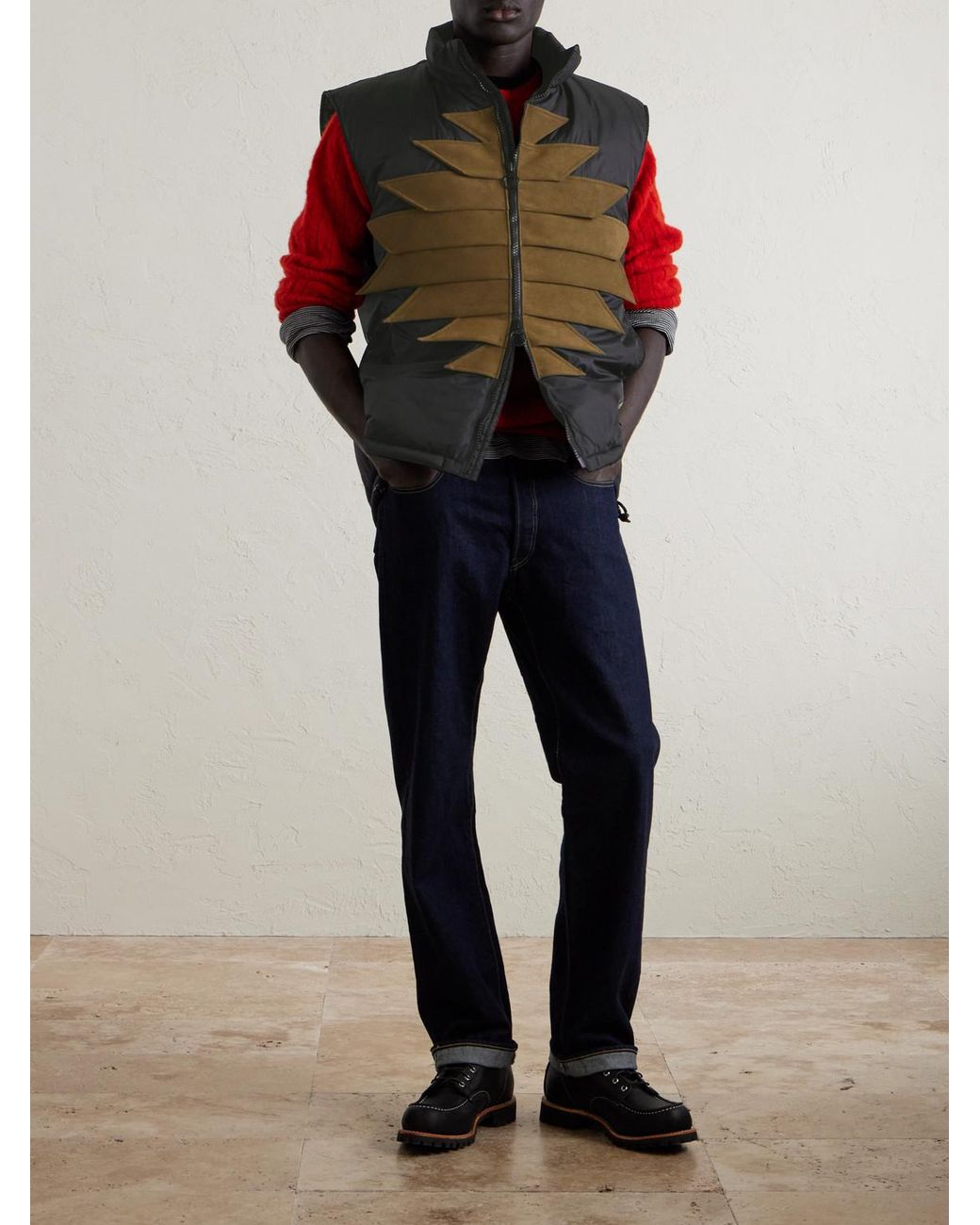 Kapital Black Zepher Suede-Trimmed Shell Gilet for men