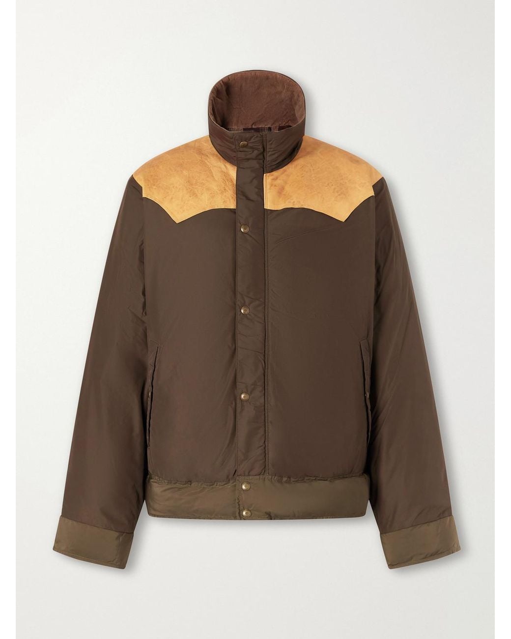 RRL Brown Padded Leather-Trimmed Shell Jacket for men