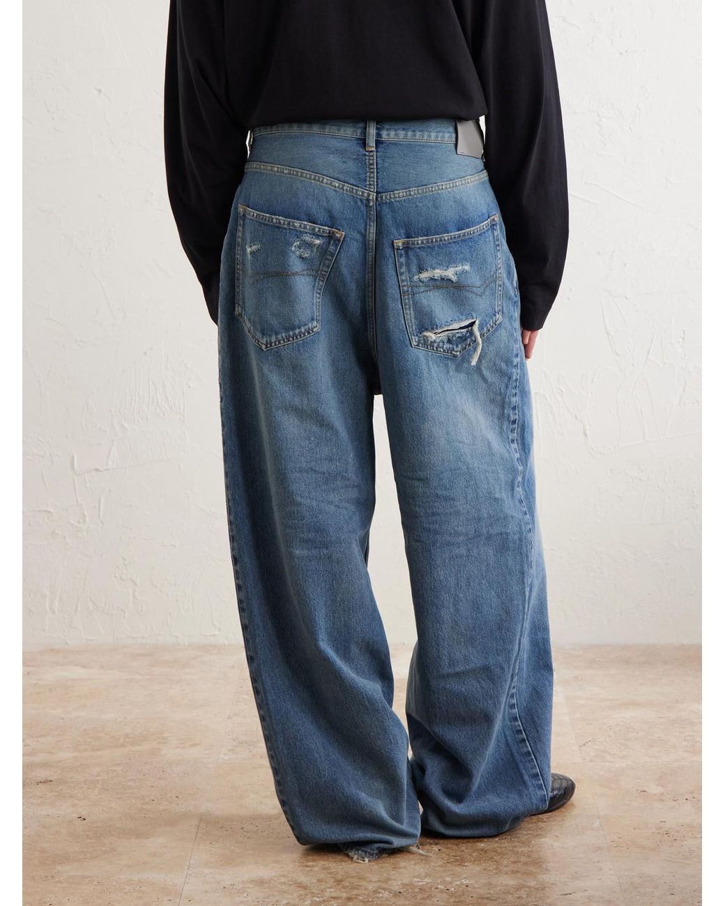 Balenciaga Blue Wide-Leg Distressed Jeans for men