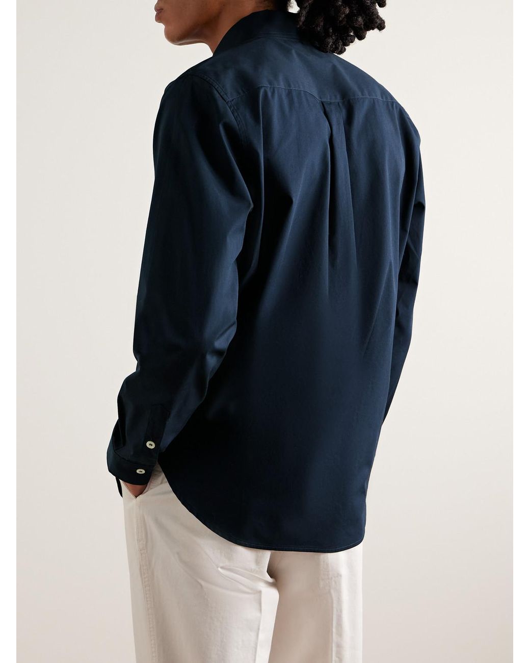 Ghiaia Blue Button-Down Collar Cotton-Poplin Shirt for men