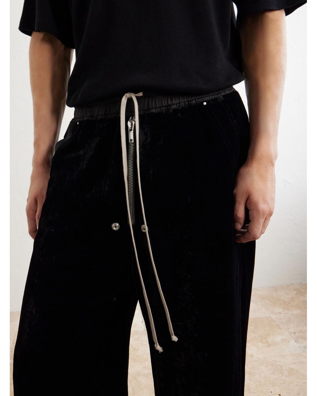 Rick Owens Blue Bela Wide-Leg Drawstring Velour Trousers for men