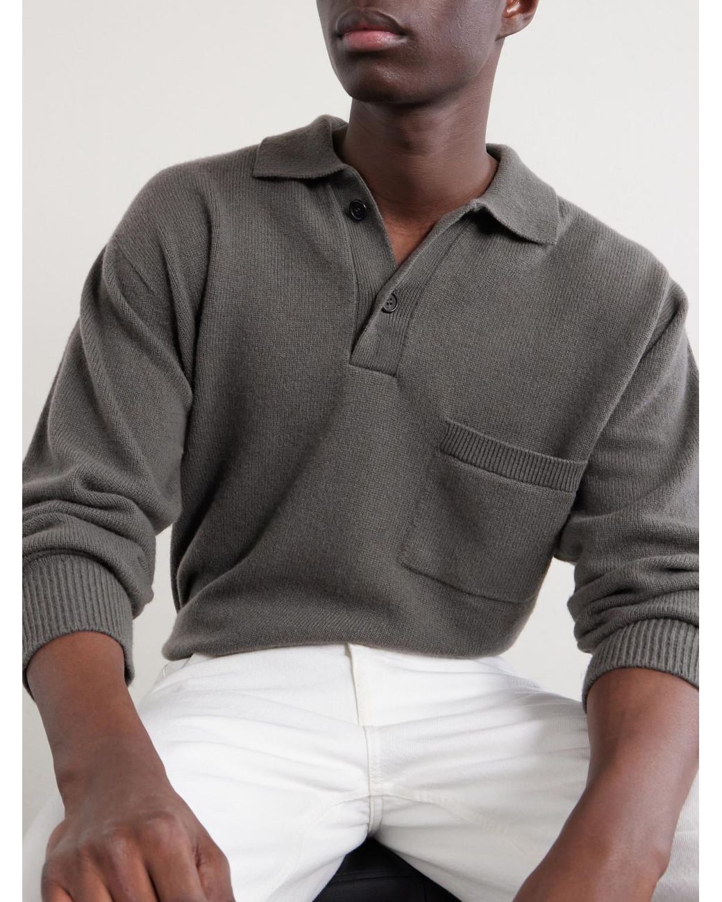 Margaret Howell Gray Merino Wool And Cashmere-Blend Polo Sweater for men