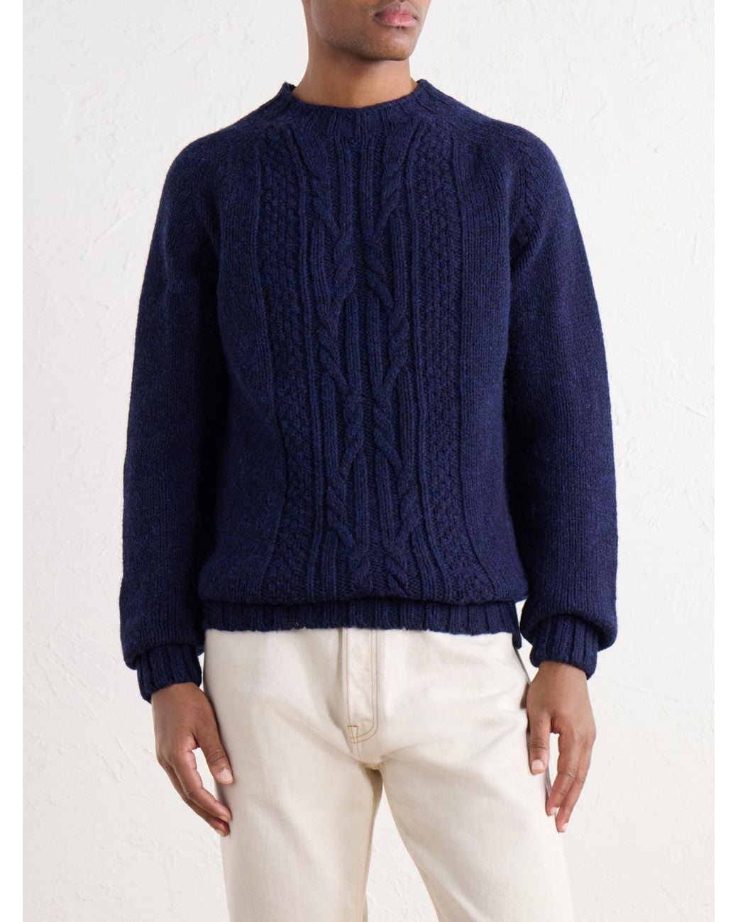 Barbour Blue Cable-Knit Wool Sweater for men