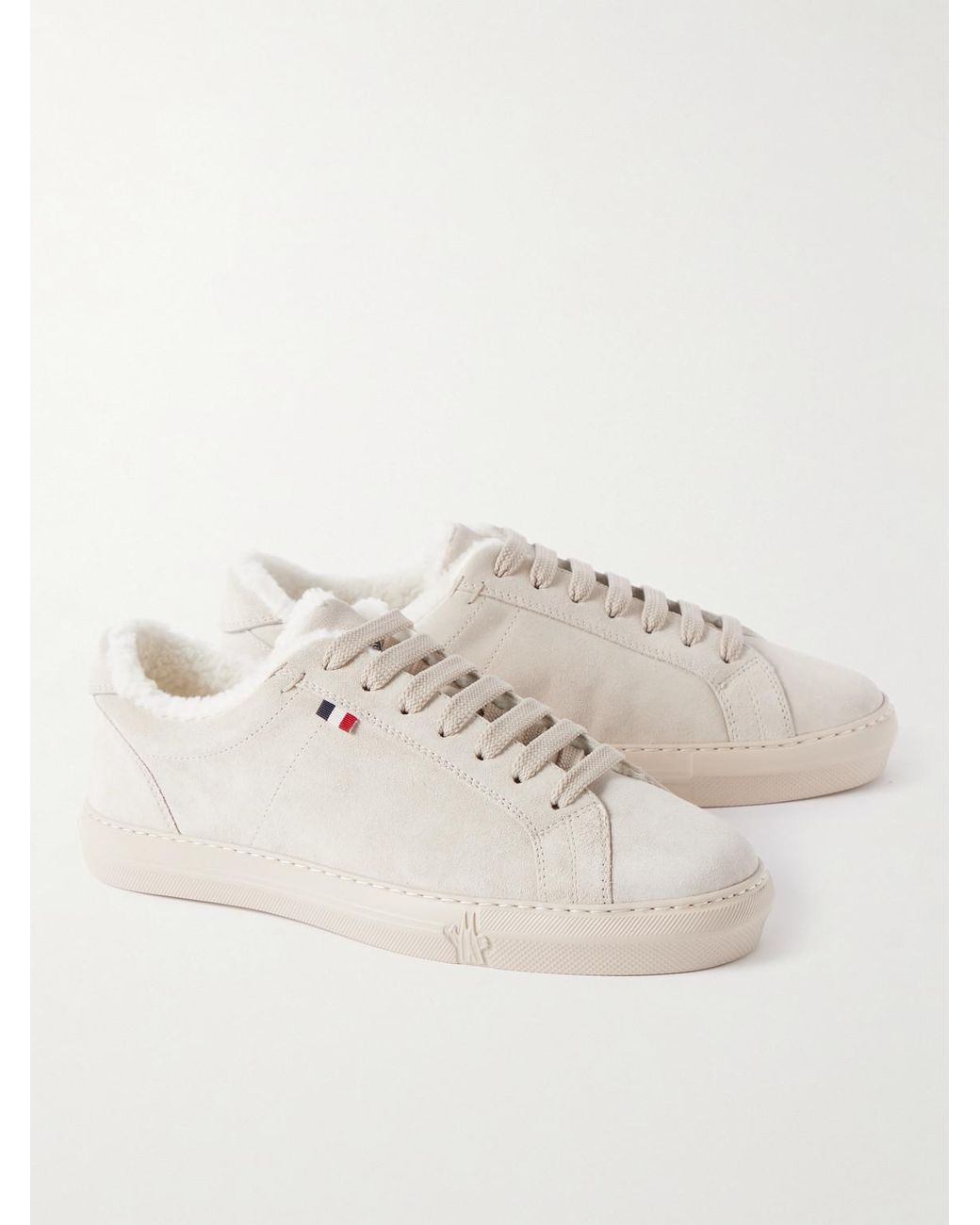 Moncler Natural New Monaco Shearling-Lined Suede Sneakers for men
