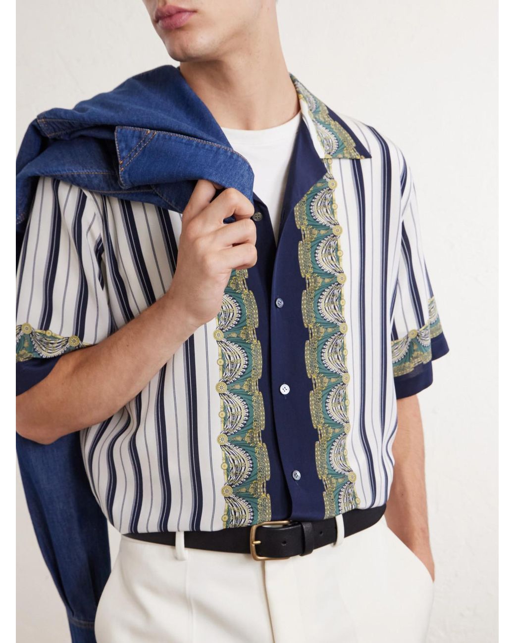 Versace Blue Striped Silk-Crepe De Chine Shirt for men