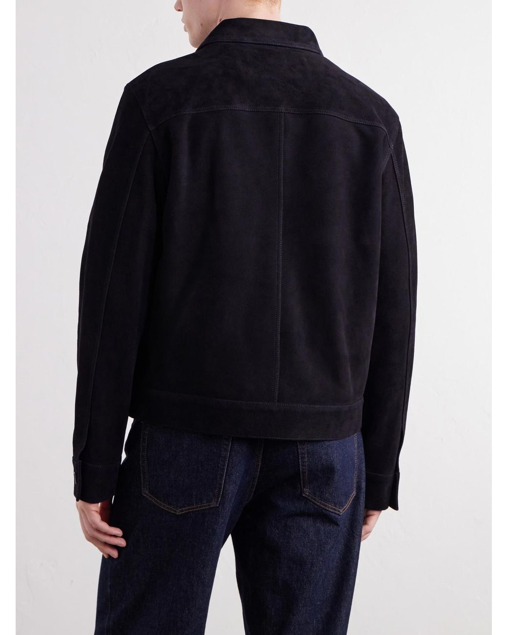AMI Blue Logo-Embossed Suede Jacket for men