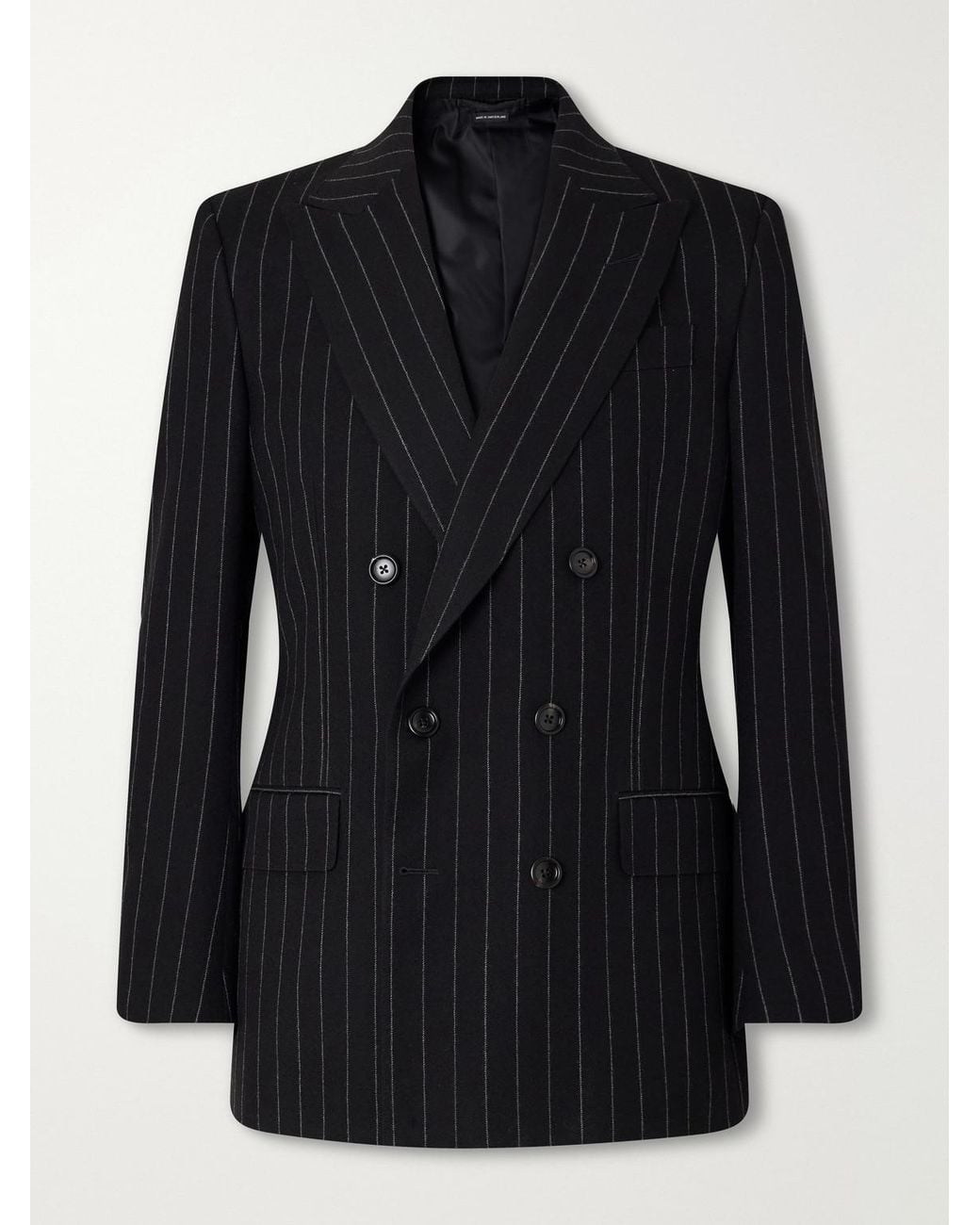 Tom Ford Black Double-Breasted Pinstriped Wool-Twill Suit Jacket for men