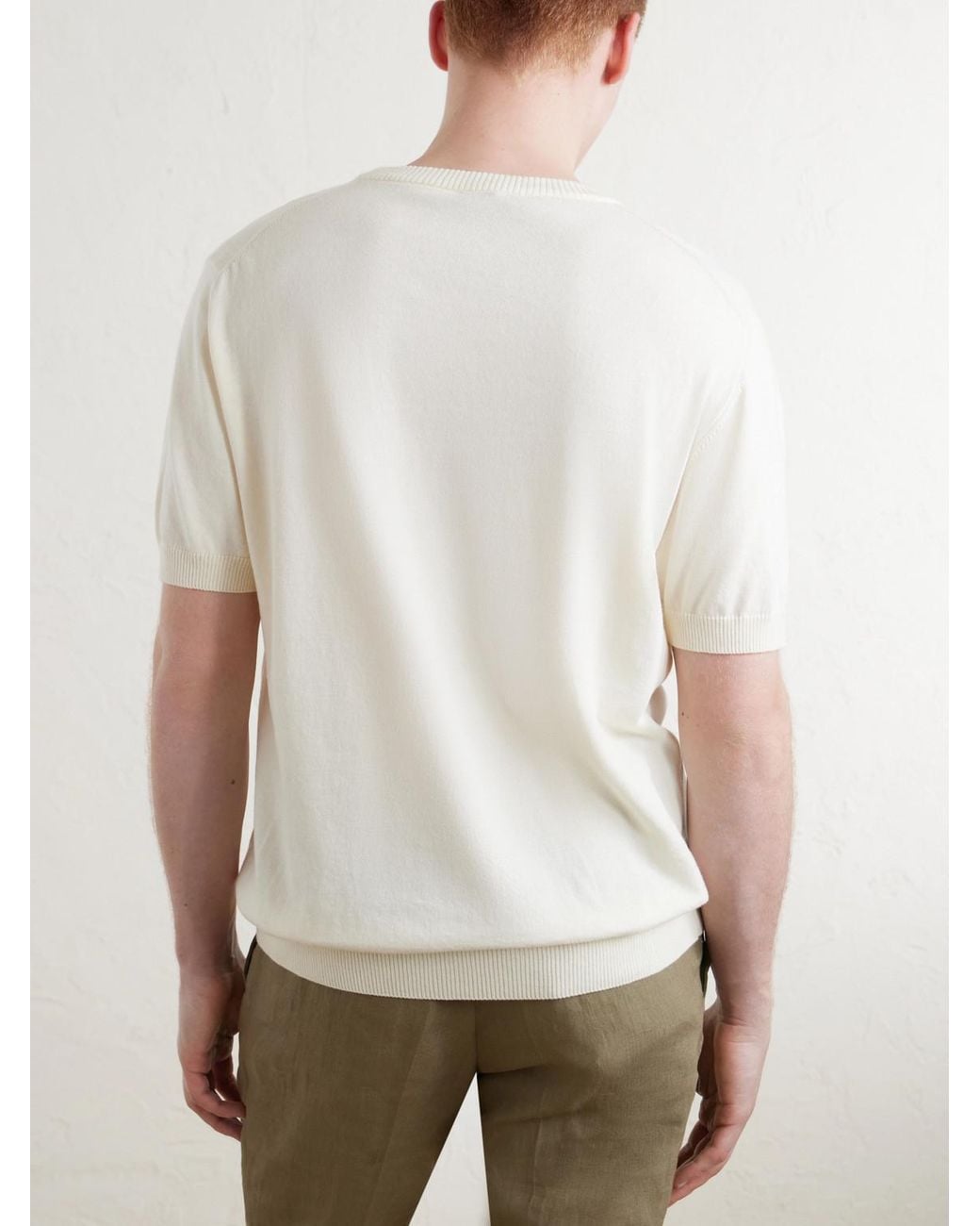 J. Mueser White Knitted Cotton T-Shirt for men