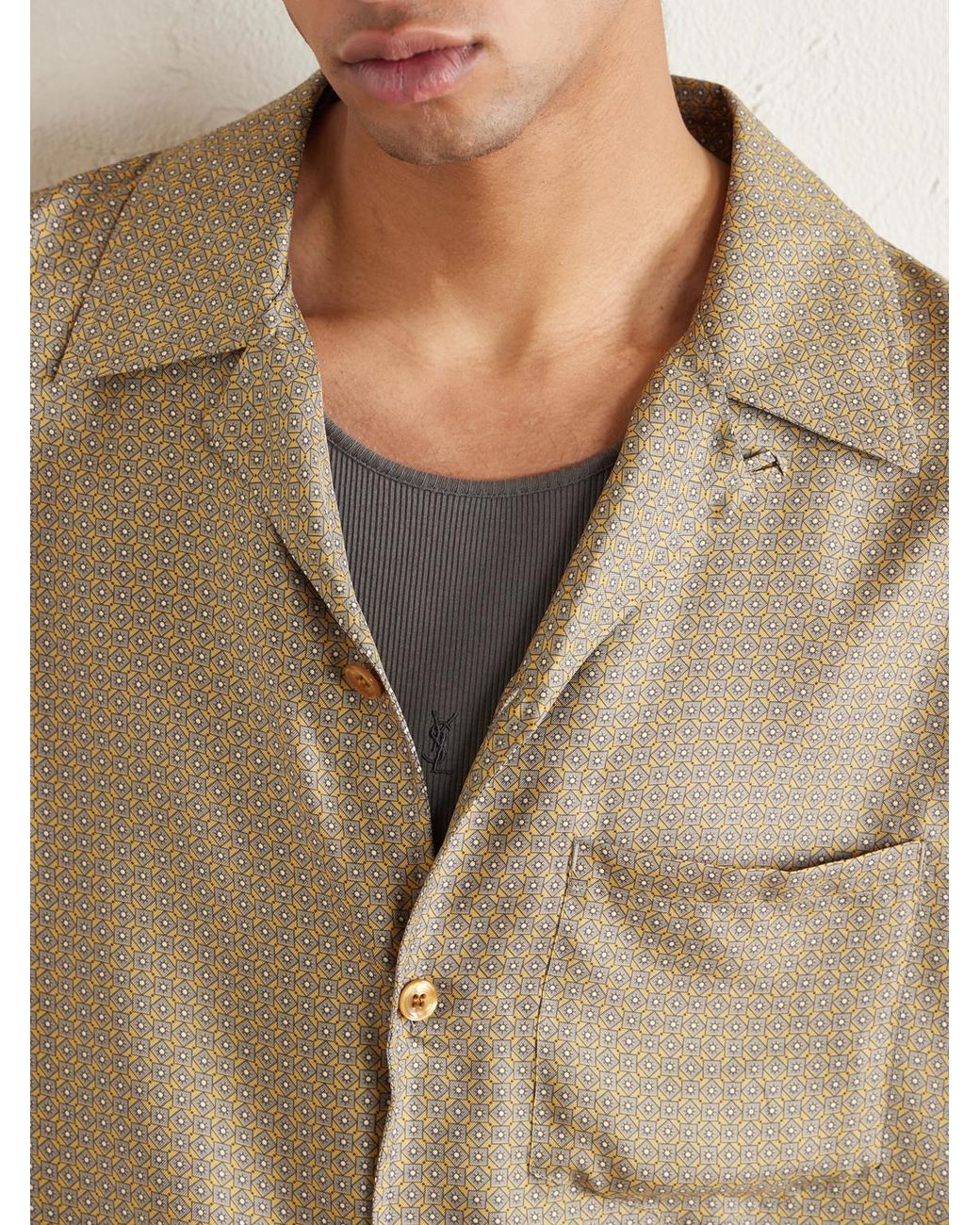 Saint Laurent Natural Camp-Collar Printed Silk-Voile Shirt for men