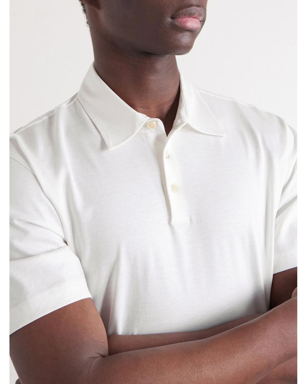Slowear White Cotton And Silk-Blend Jersey Polo Shirt for men