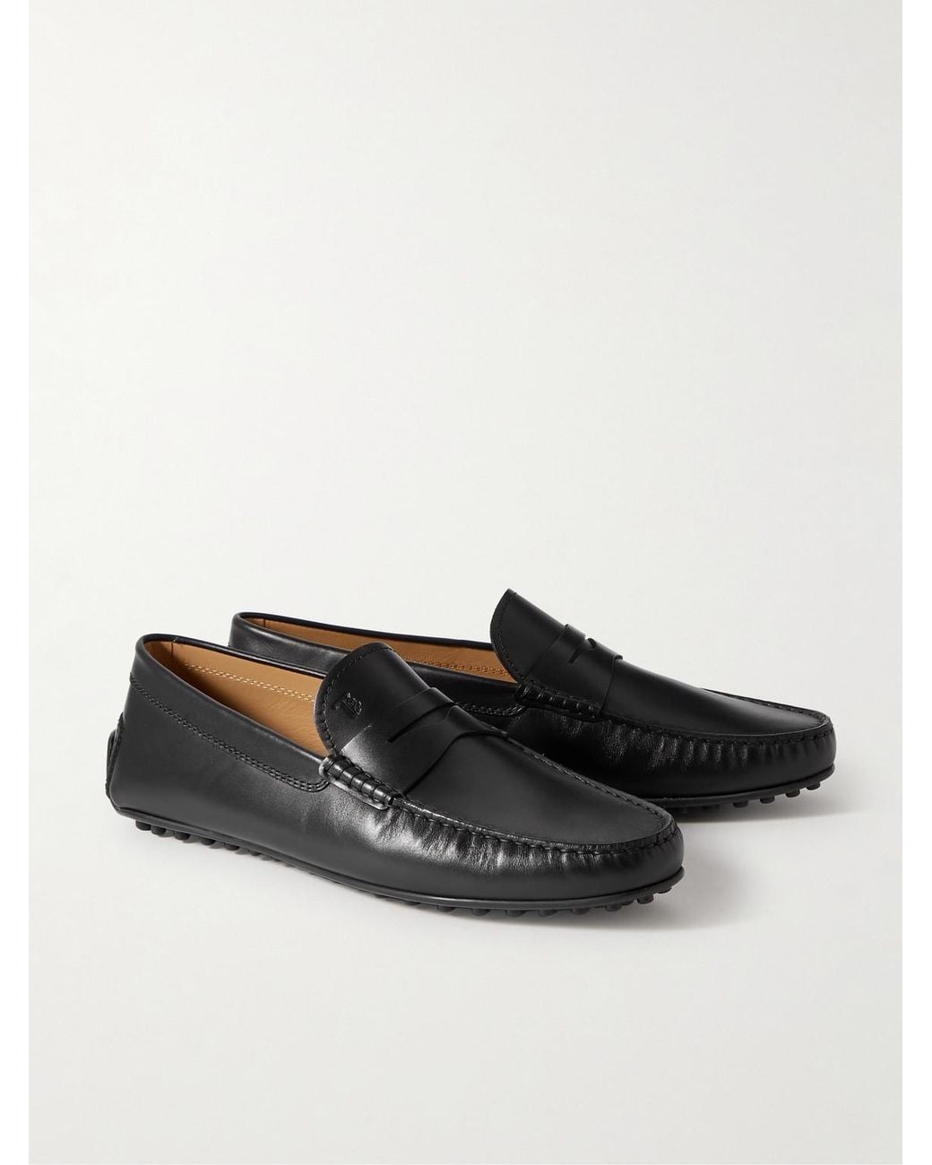 Tod's Black City Gommino Logo-Debossed Leather Driving Shoes for men