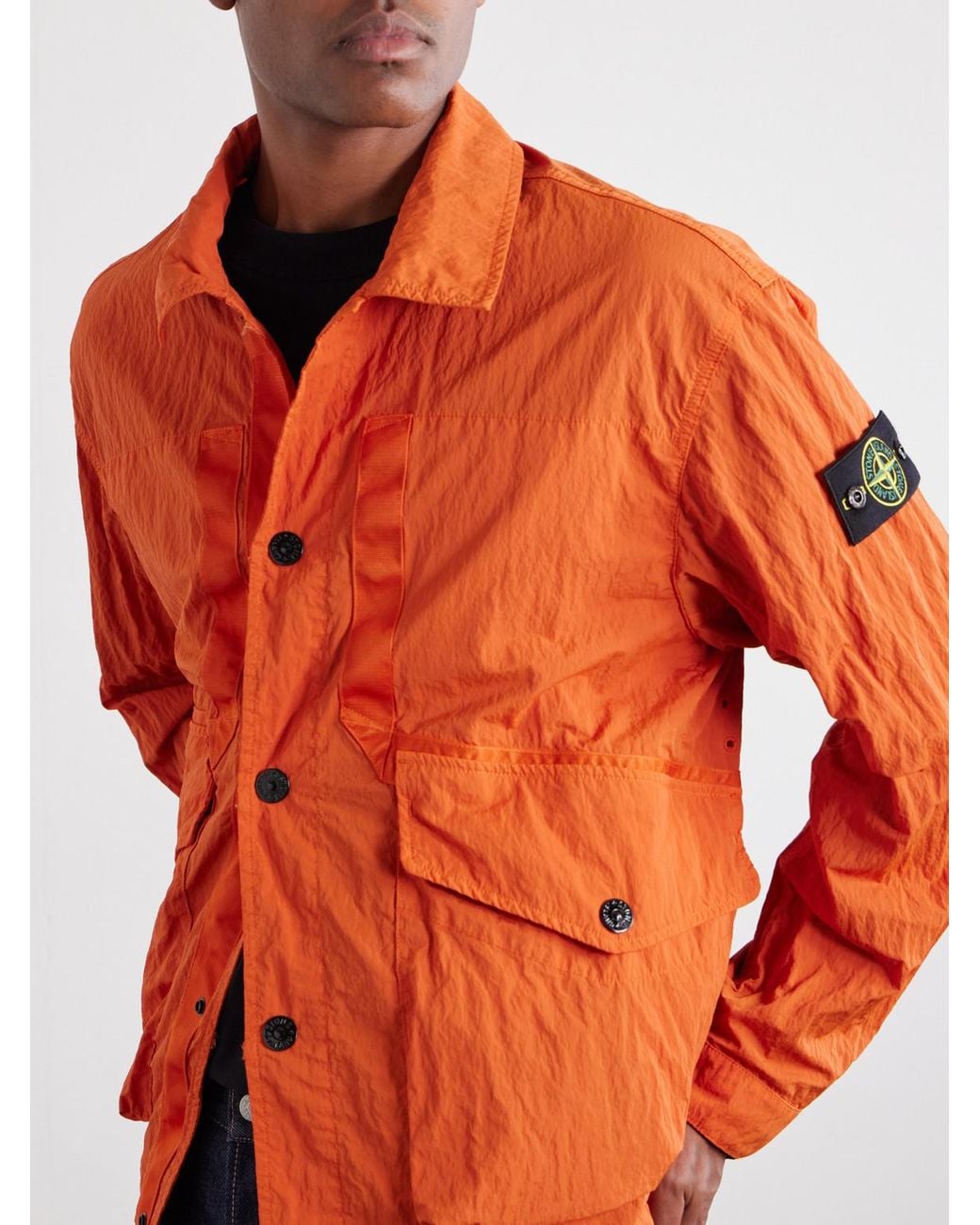Stone Island Orange Logo-Appliquéd Padded Garment-Dyed Crinkled Warp Rib Nylon-Tc Jacket for men