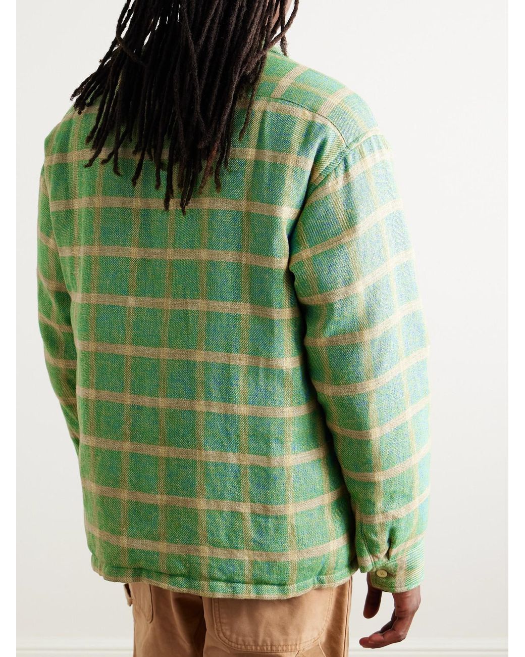 Visvim Green Keesey Checked Linen And Wool-Blend Down Jacket for men
