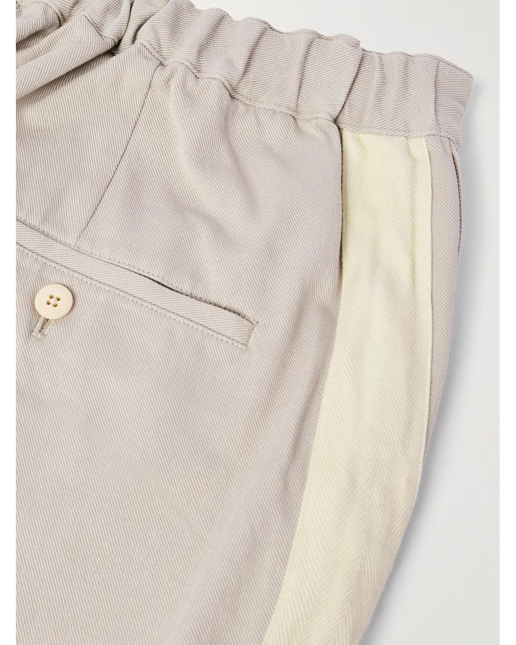 Visvim Natural Bertone Tapered Grosgrain-striped Cotton-twill Trousers for men