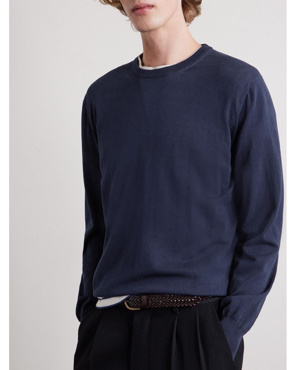 Canali Blue Cotton Sweater for men