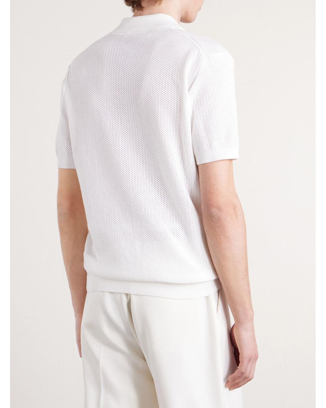 Mr P. White Honeycomb-knit Organic Cotton Polo Shirt for men